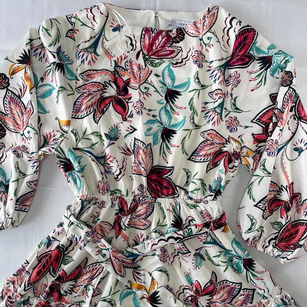 Baltic Born Romantic Floral Mini Dress Long Sleeve Tiered Hem - Size L